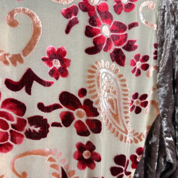 Velvet Burnout Tunic Womens Mixed Media Floral Boho Fairycore Overrsized Size S - Picture 8 of 10